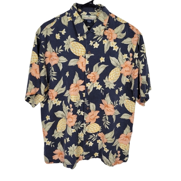 Tommy Bahama Silk Shirt Men Size M Pineapples Flowers Short Sleeve Button Front - Picture 2 of 12